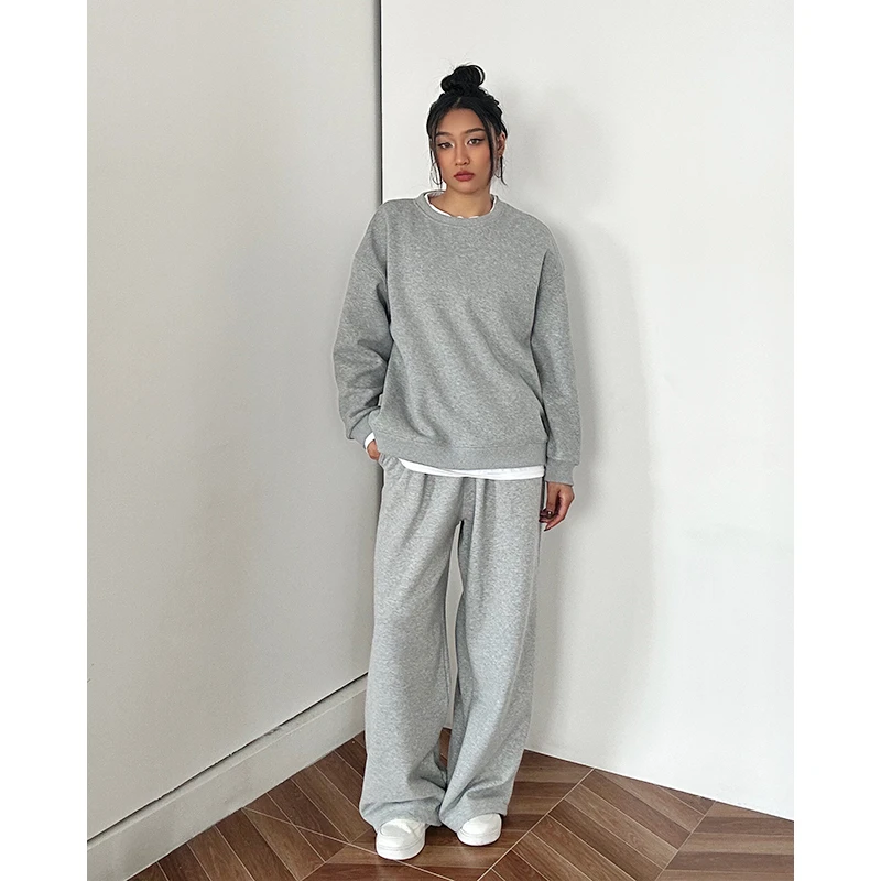 秋冬美式复古薄绒卫衣套装