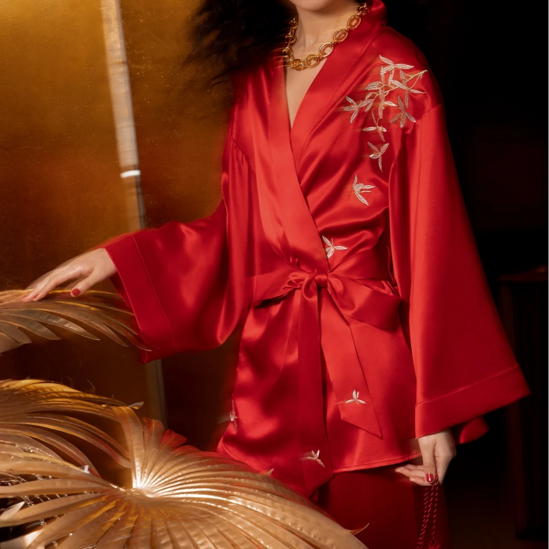 BEAST/野兽派Wedding红装系列22姆米真丝短袍套装新年婚礼新婚