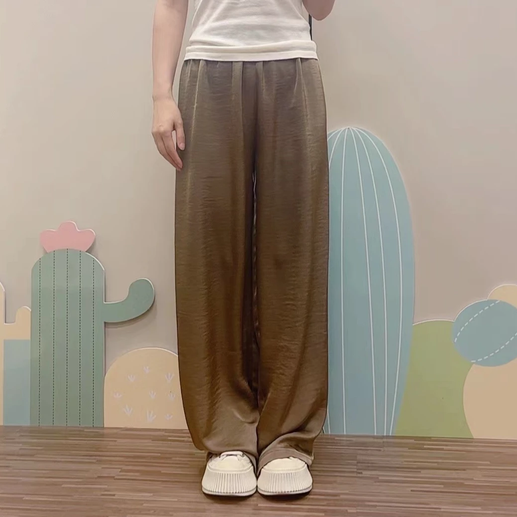 时尚百搭休闲舒适宽松拖地夏季亲肤养肤垂感直筒裤纯色阔腿裤