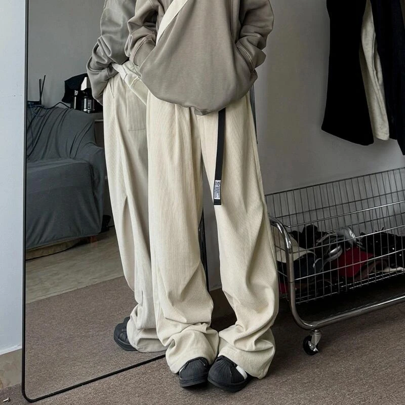灯芯绒休闲裤子男2024新款潮流美式垂感褶皱复古宽松大码阔腿长裤