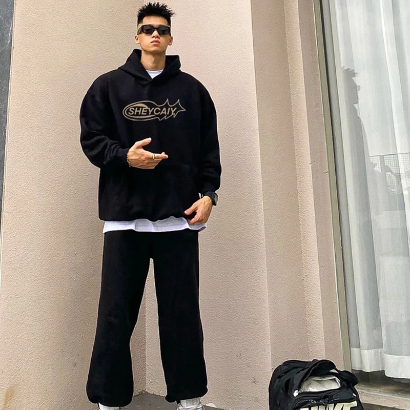 美式vibe复古硬挺中山重磅卫衣男生国潮街头嘻哈风连帽衫加绒外套