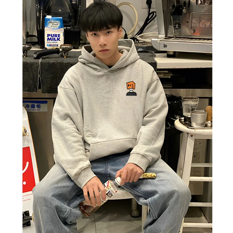 美式高级印花纯棉卫衣加绒ins新款学生青少年上衣冬季高中生男款
