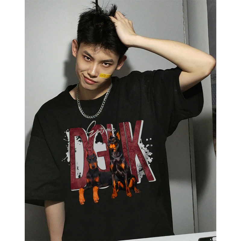 美式hiphop纯棉短袖t恤男款夏季重磅高街嘻哈印花五分袖上衣体恤