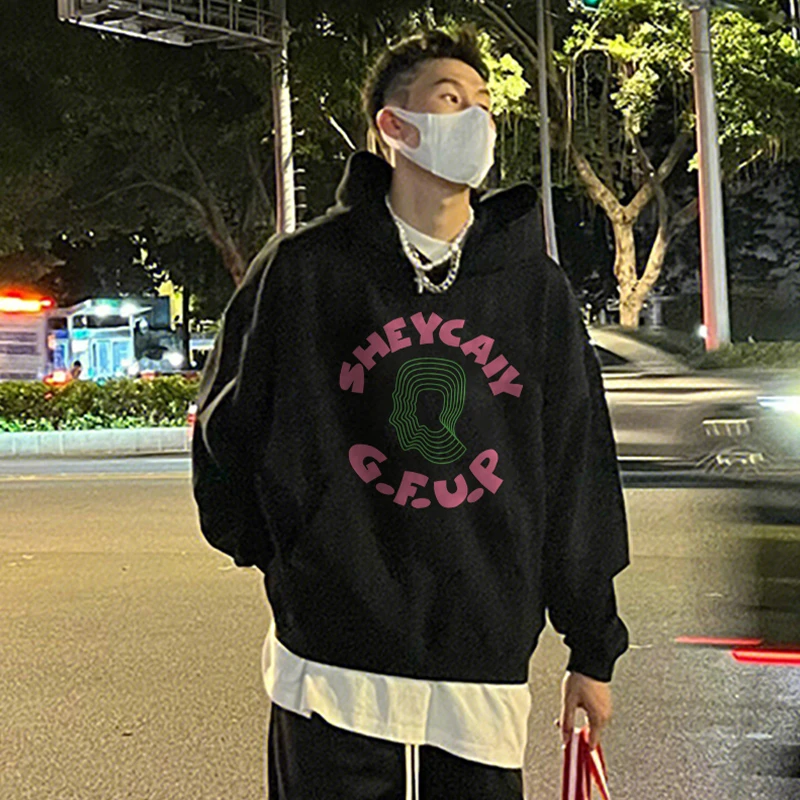 美式设计感字母印花连帽卫衣男秋冬季ins潮牌街头风宽松情侣外套