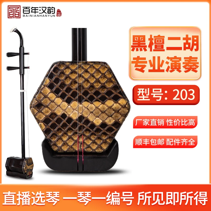 汉韵二胡中老年手工制作演奏乐器二胡专业黑檀型号203