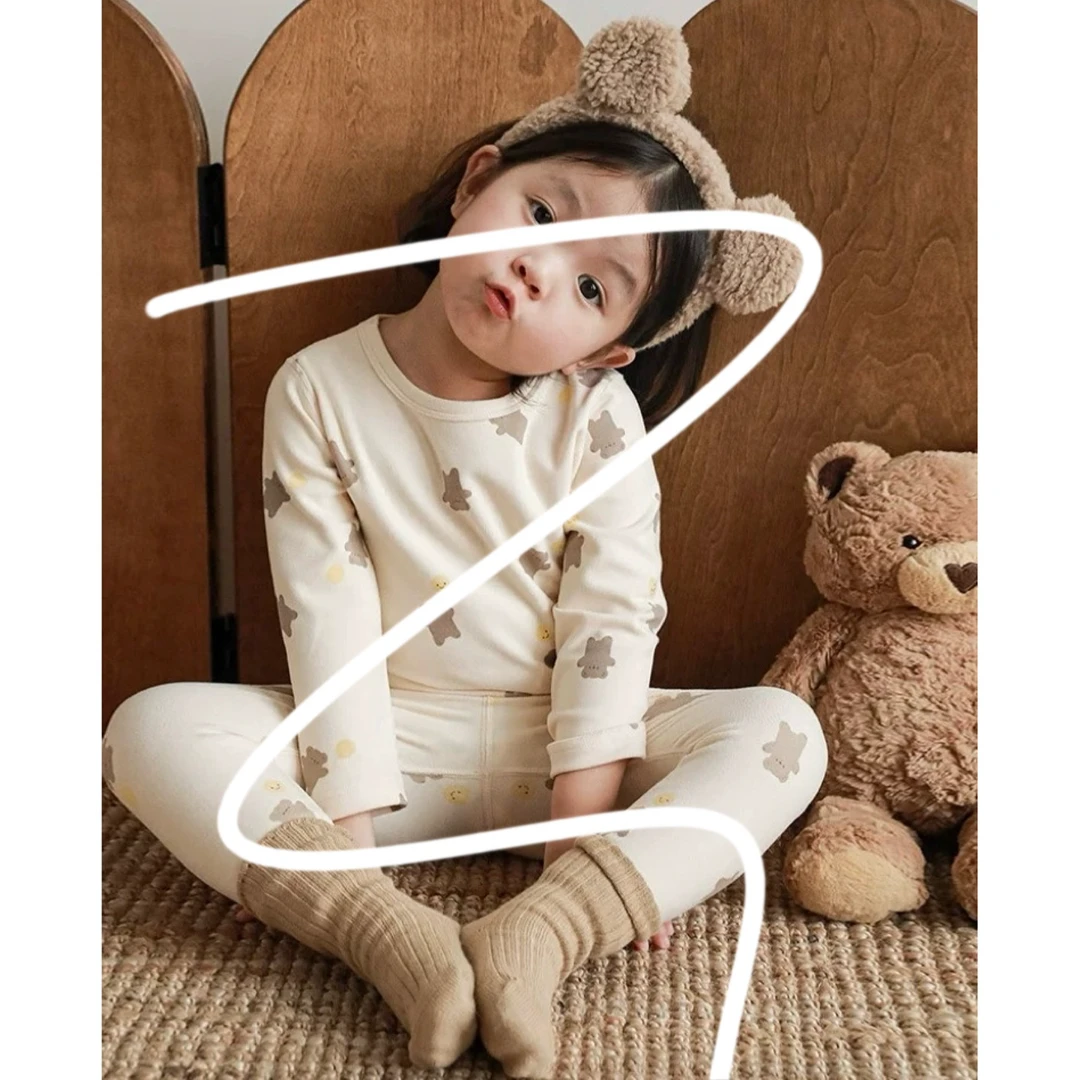 5020yy默认微瑕 女童秋冬季新款卡通小熊秋衣套装 No退换