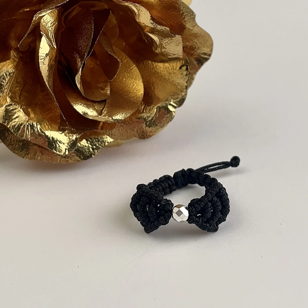 足银戒指 【编绳蝴蝶结戒指】足银编绳戒指手工银珠可爱时尚