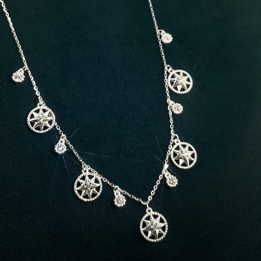 坠链均足银 【六芒星套链】足银999项链精致镶嵌设计感气质轻奢坠链