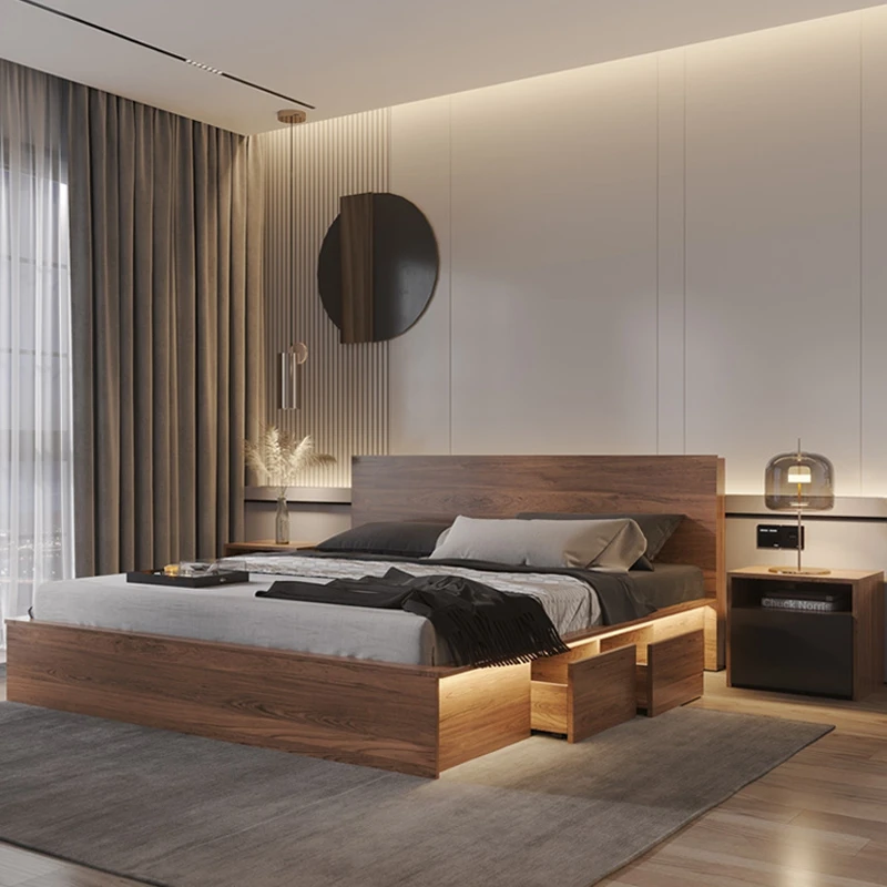 双人床北欧轻奢现代简约榻榻米日式高箱床主卧大床板式婚床储物床