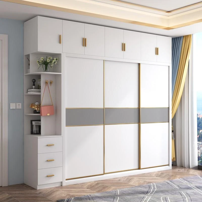 推拉门衣柜简约现代白色滑移门大衣柜家用卧室柜子小户型衣橱组装