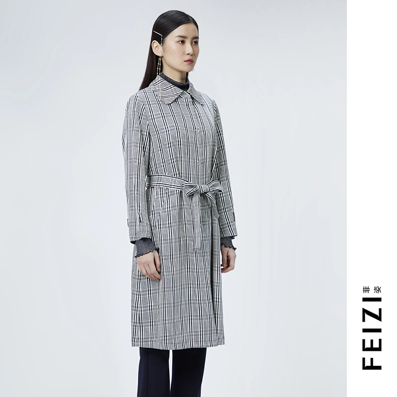 FEIZI格纹长款风衣1A640