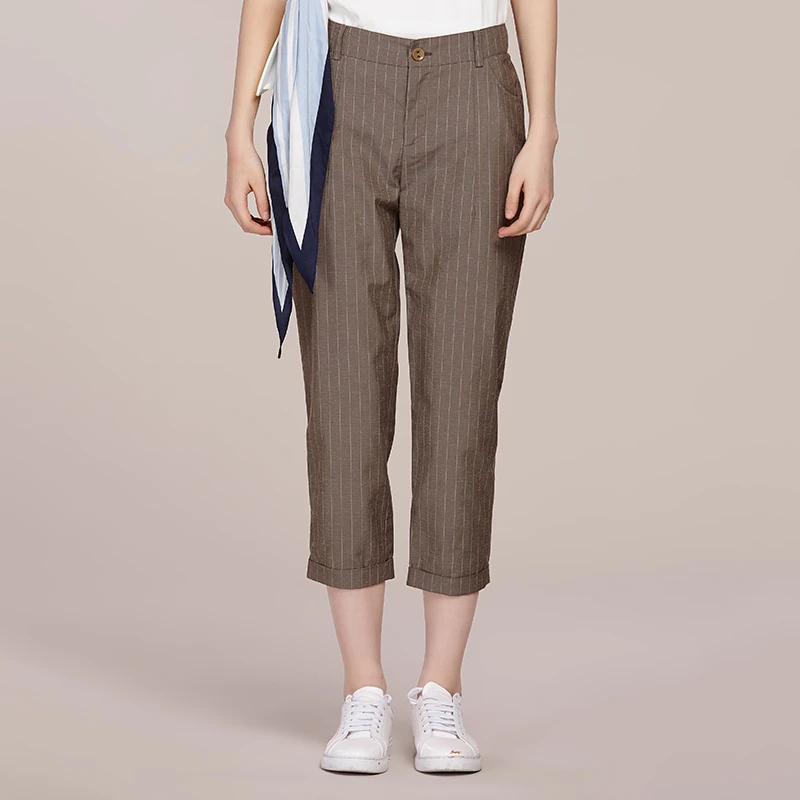 菲姿FEIZI夏款锥形裤0B208九分条纹（丝巾仅为搭配展示，非销售品赠