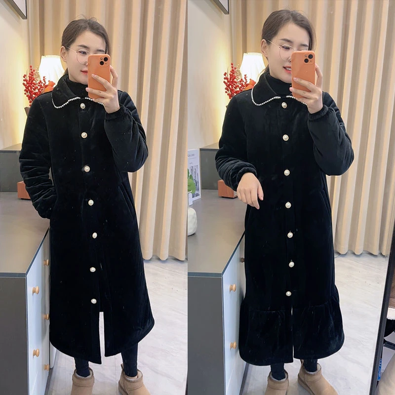 高定女士洋气冬季女三层加厚加绒可外穿家居服外套女装气质长袍