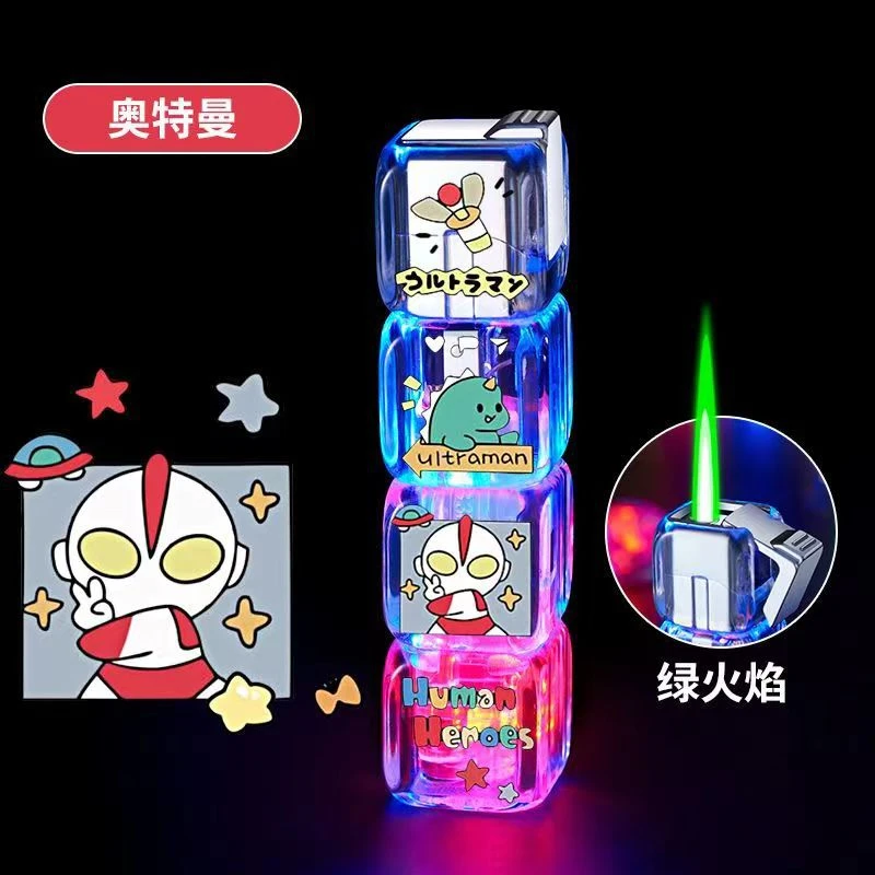 批发高颜值创意骰子发光七彩卡通绘图充气粉色火焰打火机男生礼物