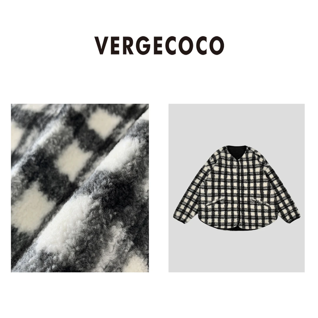 VERGECOCO 黑白格纹毛毛圆领外套23V2W5383