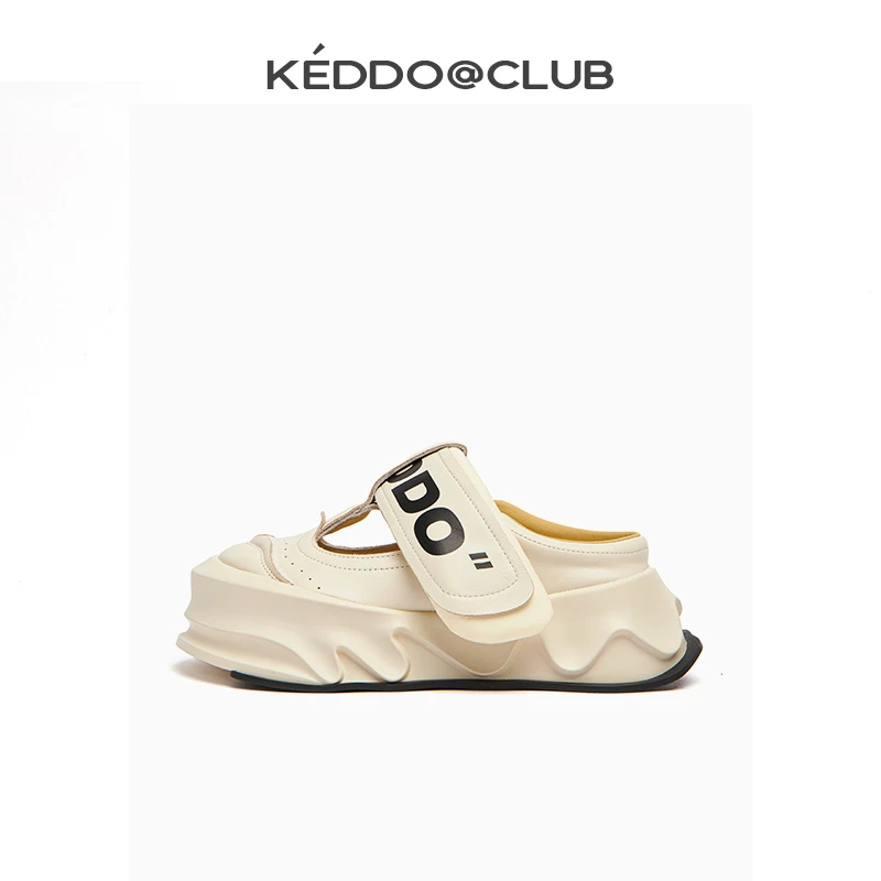 KEDDO“翻糖蛋糕”纯色圆头外穿凉鞋厚底增高半拖玛丽珍时尚女鞋P
