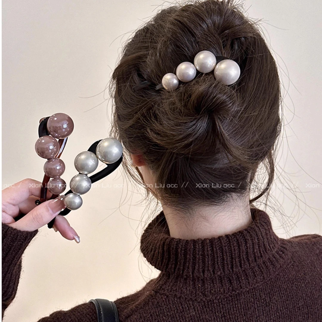 简约大号珍珠扭扭夹2024新款后脑勺发夹高级感气质一字夹抓夹发饰