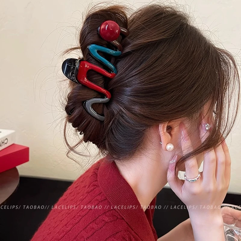巴黎红滴油波浪珍珠发抓日韩ins设计感小众不撞款少女多发量抓夹
