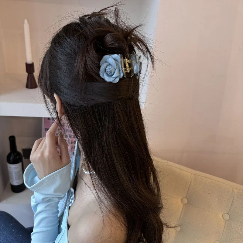梦幻山茶~法式立体花朵抓夹温柔气质后脑勺发夹半扎发鲨鱼夹头饰