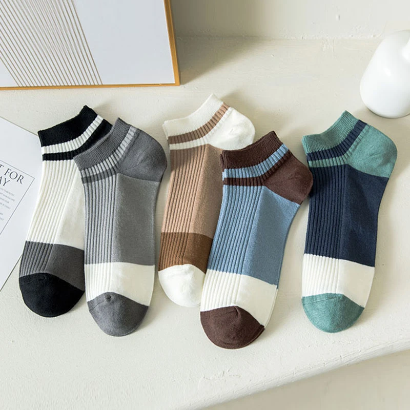 短袜男士春夏季条纹低帮短筒浅口低腰潮流百搭透气吸汗运动棉袜子