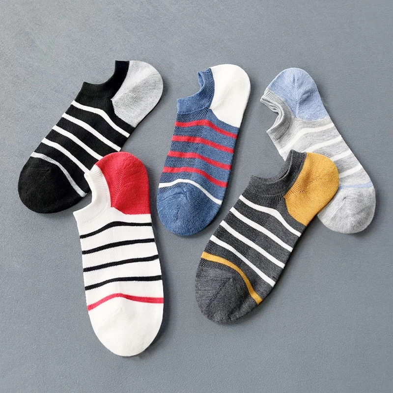船袜男士春夏季时尚条纹潮流低帮浅口短筒网红ins透气吸汗棉袜子