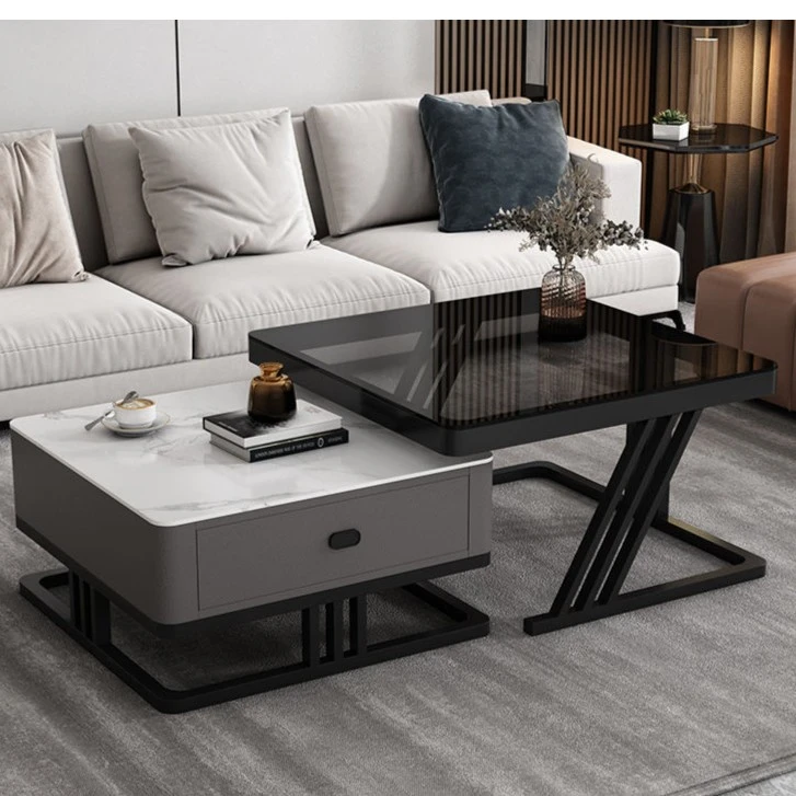 轻奢茶几客厅家用玻璃岩板网红桌子现代简约新款方形伸缩北欧茶几