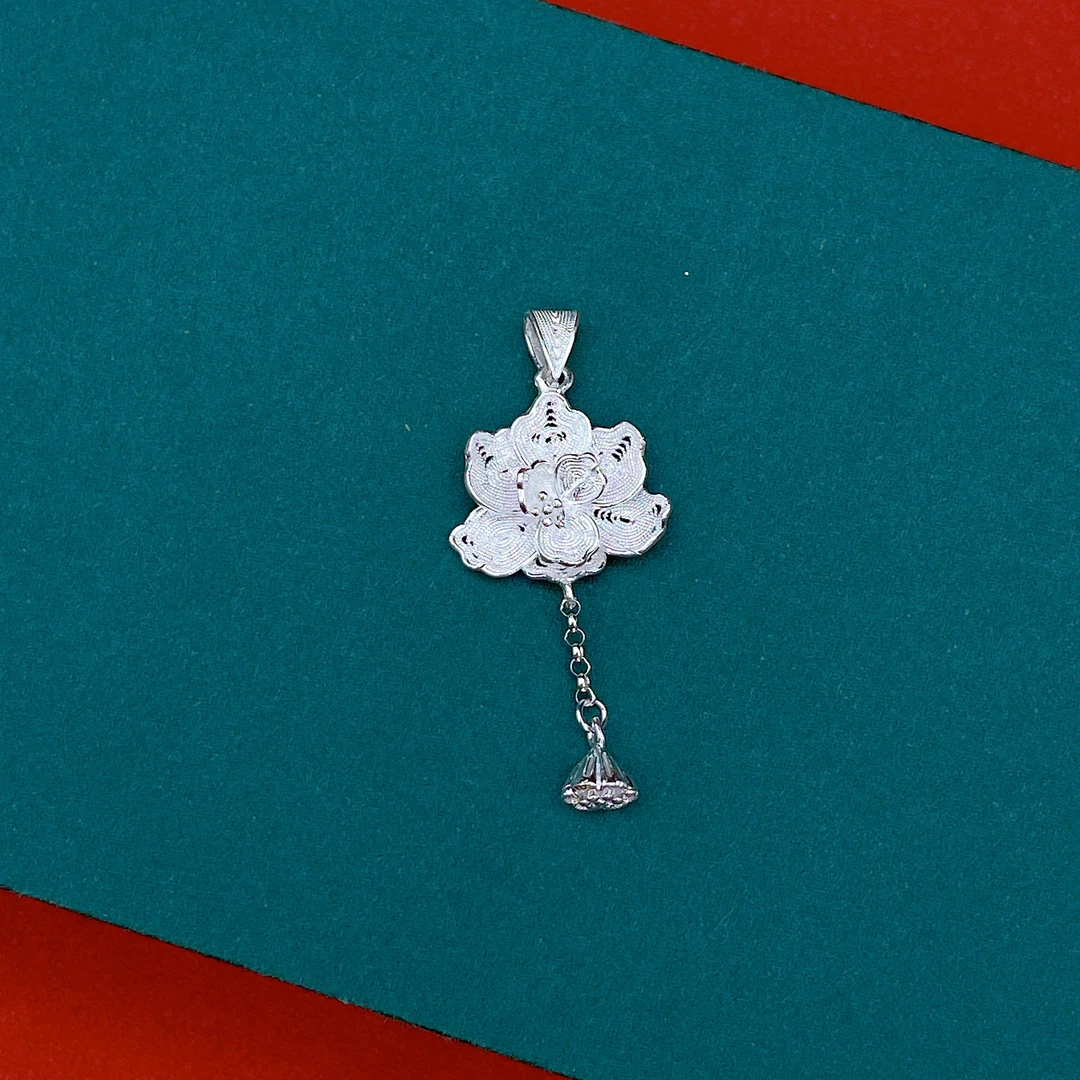 山呷呷 吊坠足银 足银花丝工艺莲花莲蓬吊坠 非遗手作素款民族风