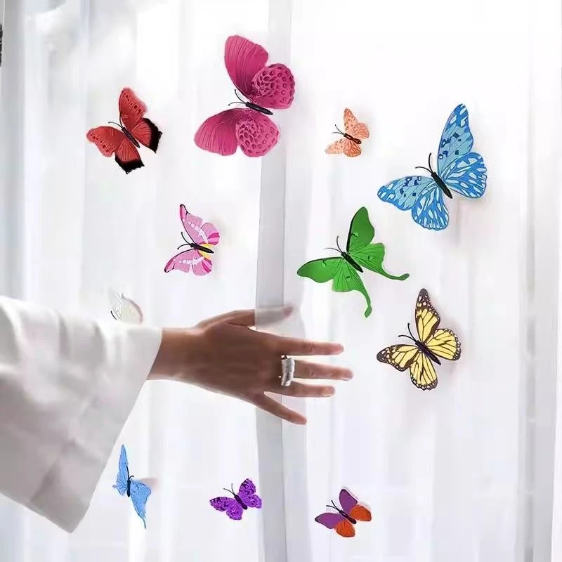 别针款立体蝴蝶窗帘窗纱装饰贴客厅3d磁吸粘胶冰箱墙贴背景贴饰品