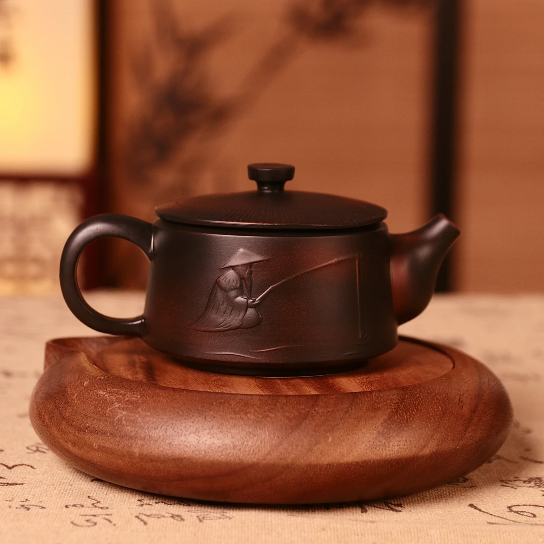 紫陶渔翁壶大容量家用中式纯手工茶壶家用复古大号陶瓷紫砂壶C25