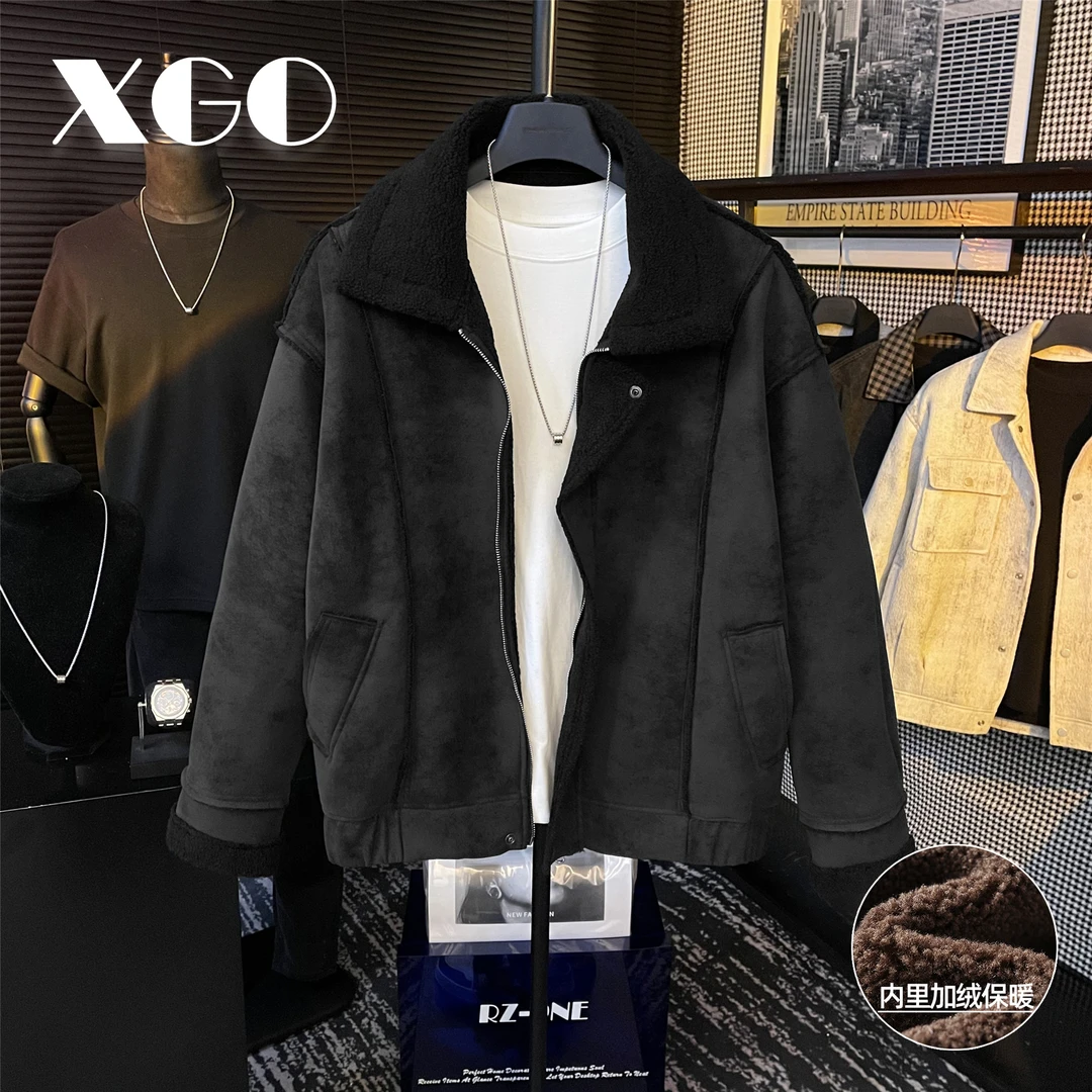 【XGORAD】原创冬季座山雕加绒拼接做旧加厚保暖磨砂皮夹克外套
