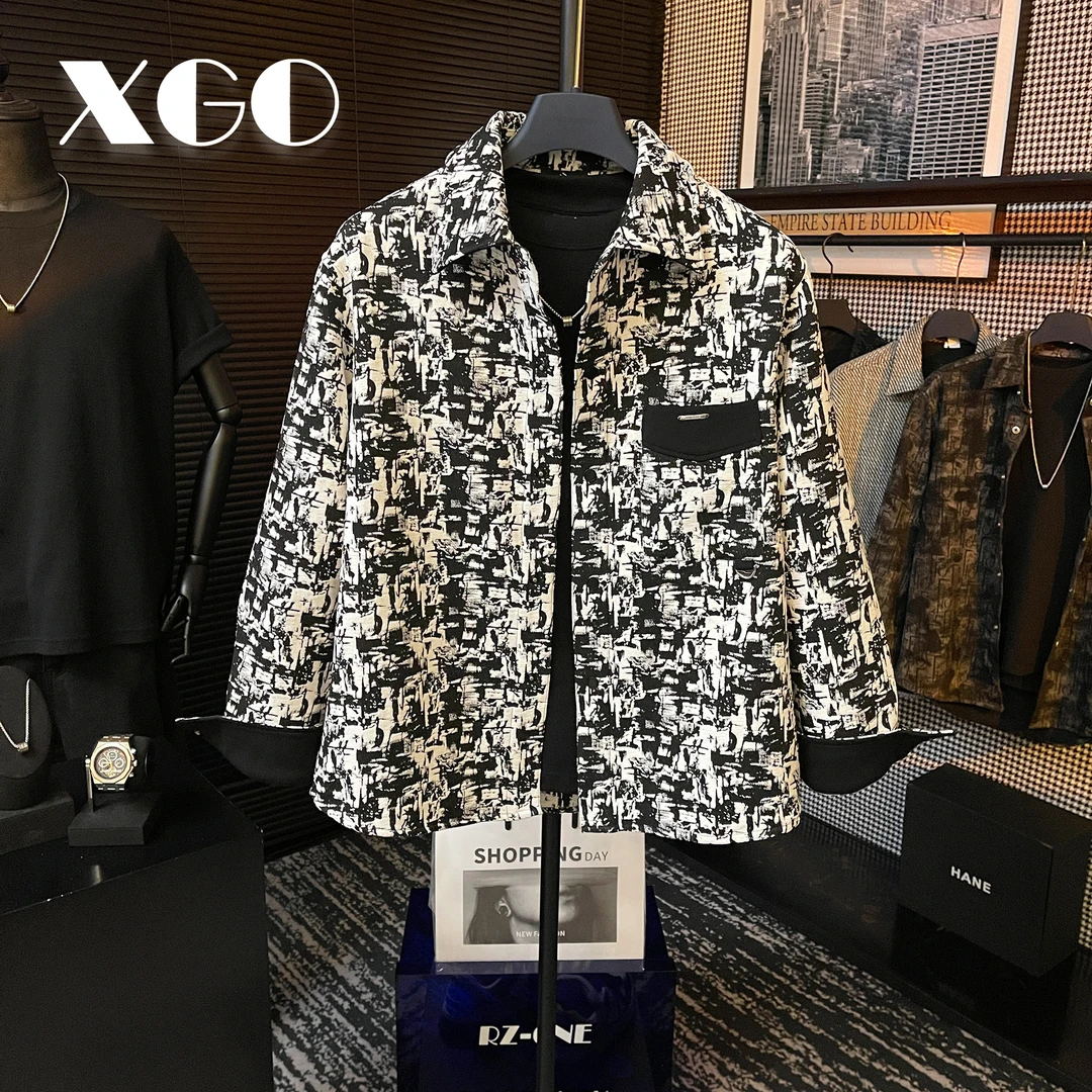 【XGORAD】原创秋冬高定拼色不规则设计长袖休闲翻领衬衫外套男士