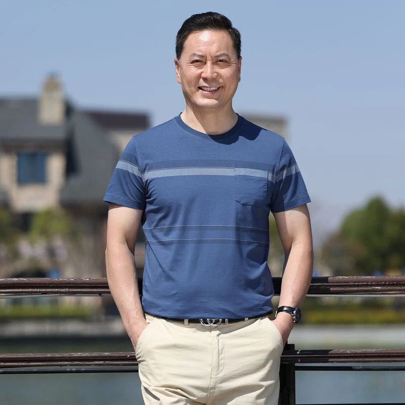 中年男士短袖t恤爸爸装40-50岁圆领老人丝光棉半袖夏季薄款polo衫