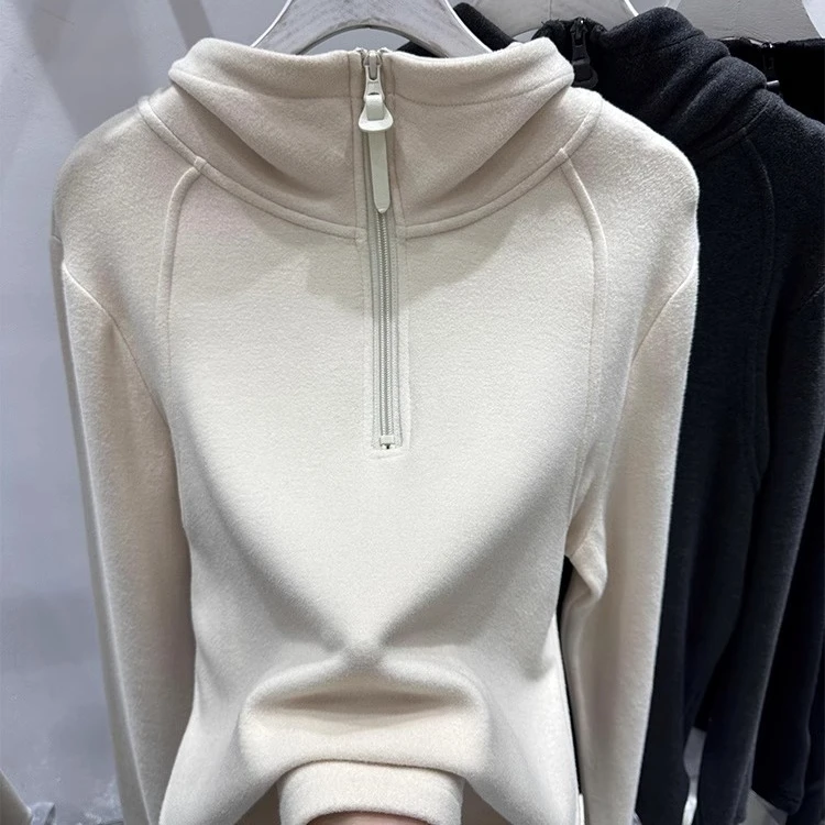 奥特莱斯-撤柜！半光低弹丝！秋冬双面德绒新款亲肤保暖拉链卫衣！