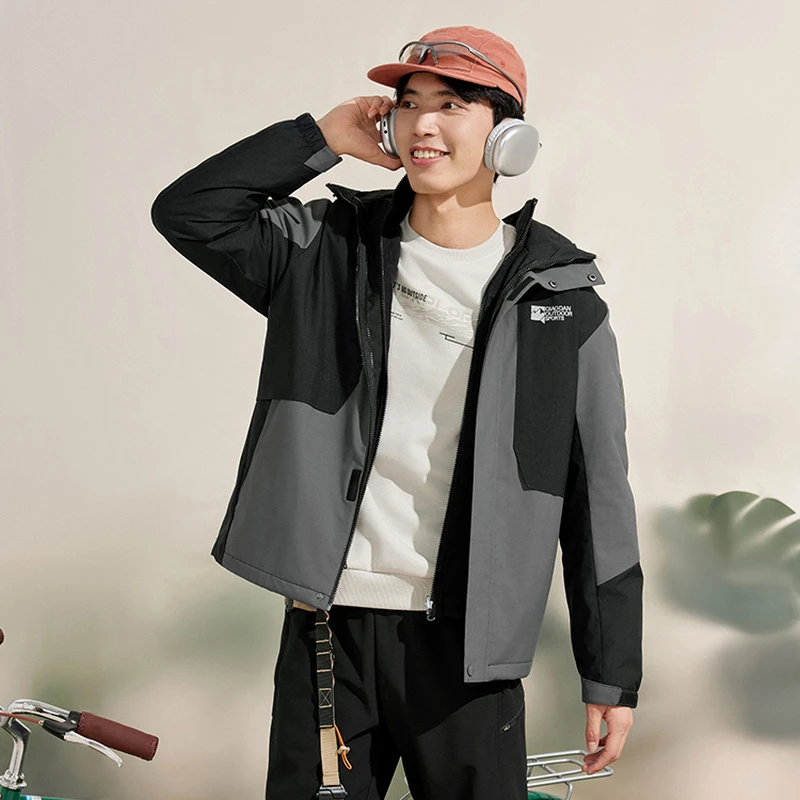 乔丹三合一风衣男士秋冬新款冲锋户外保暖连帽防风防泼水外套