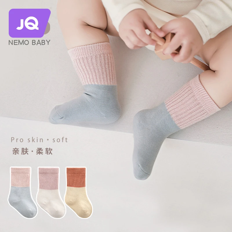 婧麒婴儿袜子秋冬款柔软亲肤棉袜0-6月新生儿宝宝胎袜舒适中筒袜