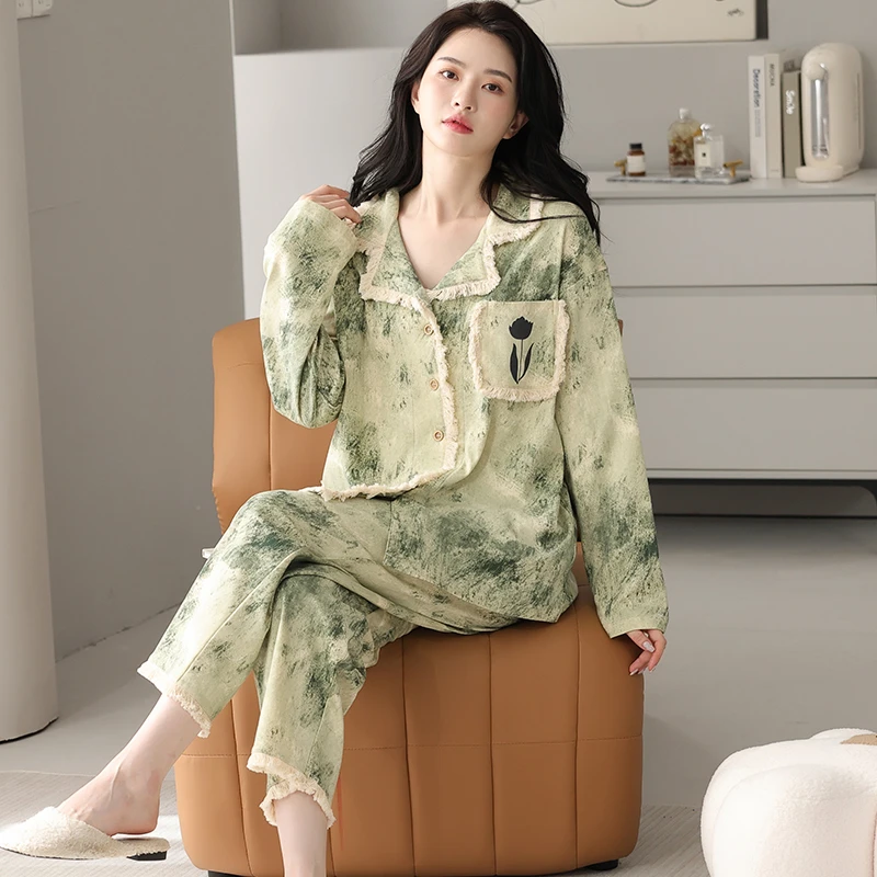 婧麒孕妇产后月子服长袖流苏型产妇哺乳甜美减龄款春夏季家居服