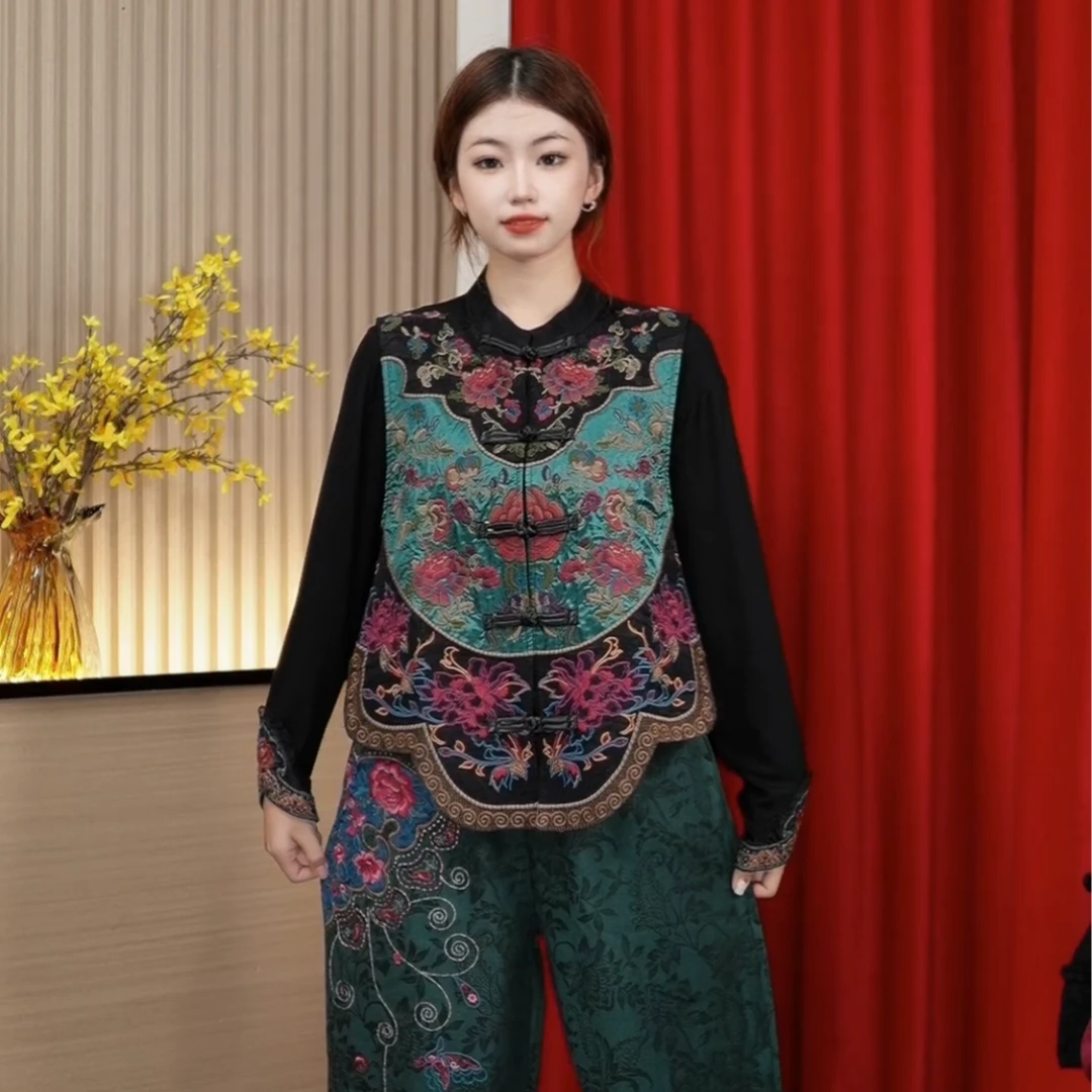 【百花齐放】文艺复古国风锦缎提花坎肩民族风重工刺绣马甲盘扣马夹