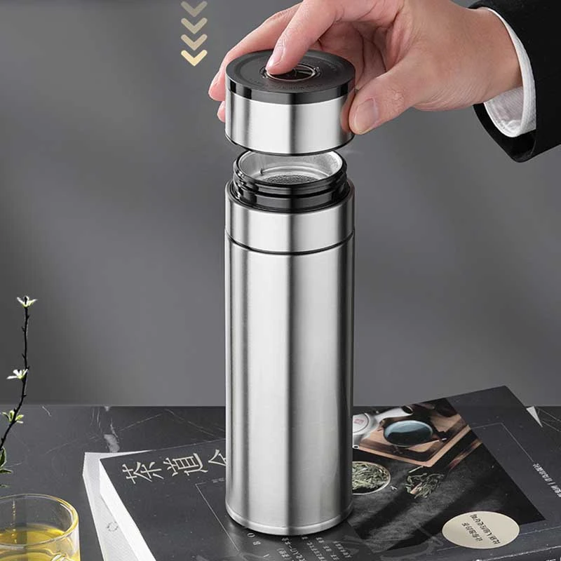 316不锈钢保温杯一键开盖车载速开茶水分离男士商务茶水分离杯