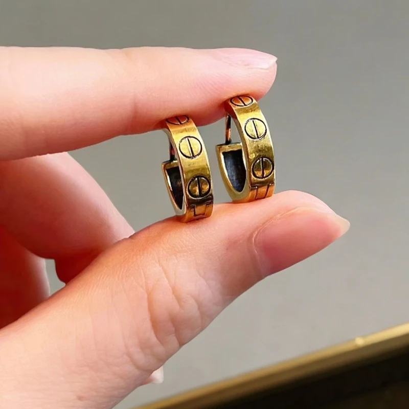 周帝王电黑金黄金足金复古素金耳圈时尚潮流纯金气质简约轻奢耳饰