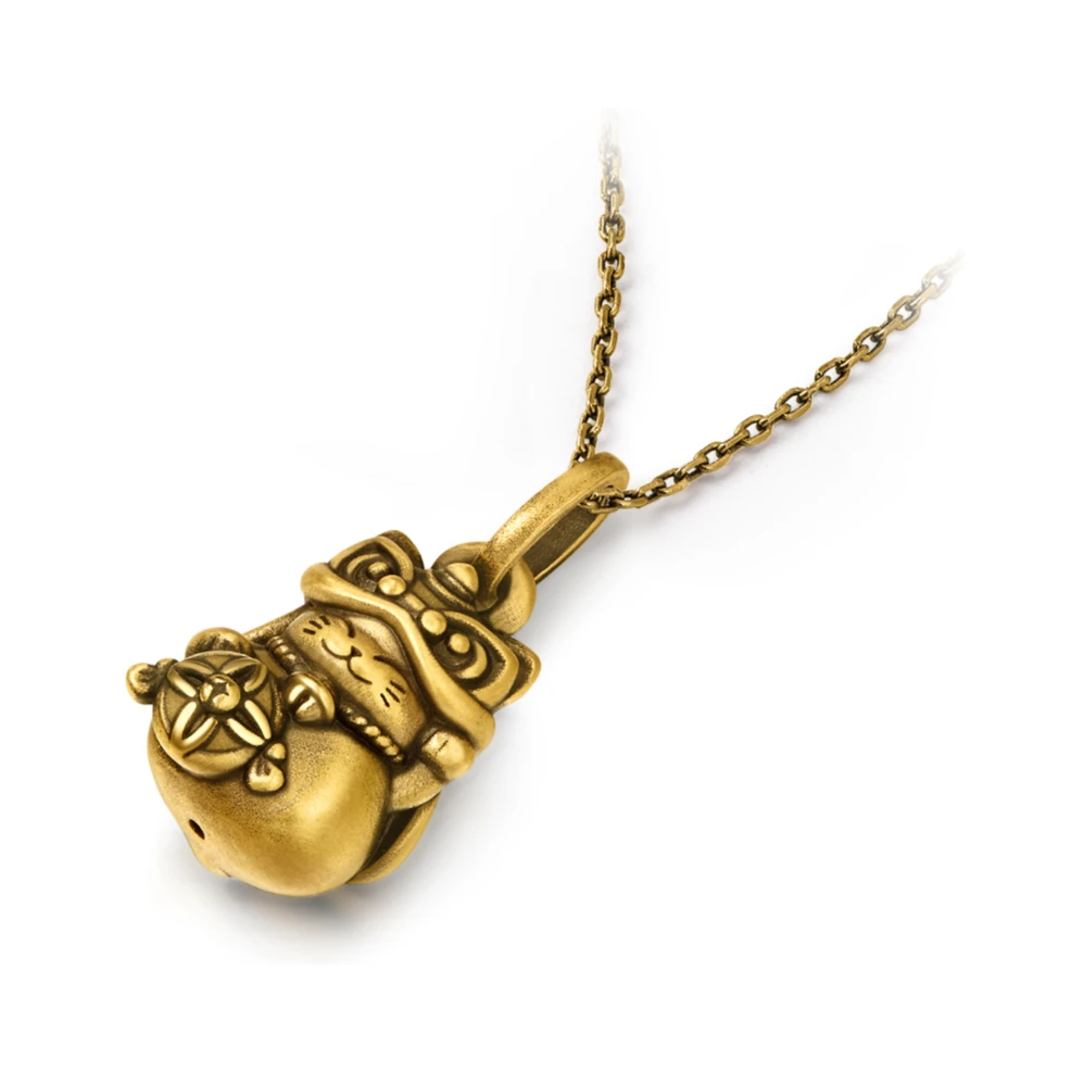 电黑金黄金足金复古吊坠舞狮招财猫手工纯金气质轻奢吊坠（不含链）