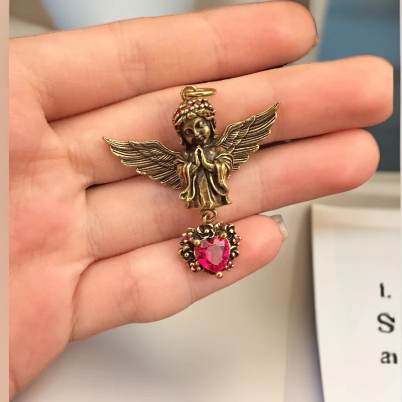 （尾款）黄金电黑工艺足金玛利亚天使吊坠复古个性轻奢百搭手工