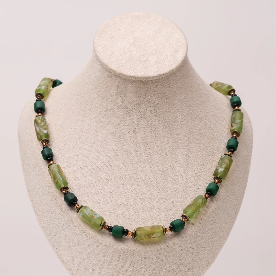 合金项链 LZ0970 绿色小点位凤尾磨砂琉璃项链46.5cm