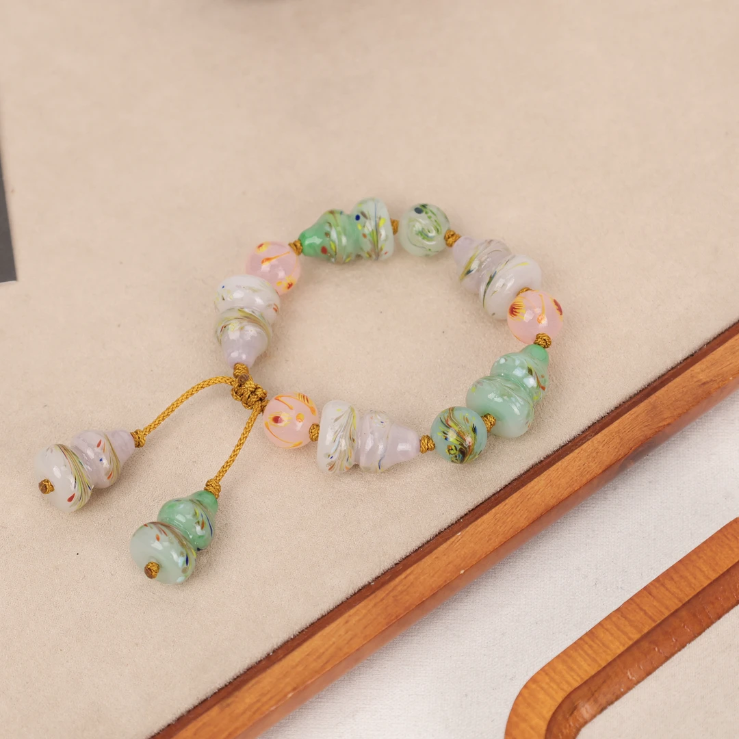 合金手链 LZ2087 五福临门五彩凤尾葫芦绳编琉璃手串