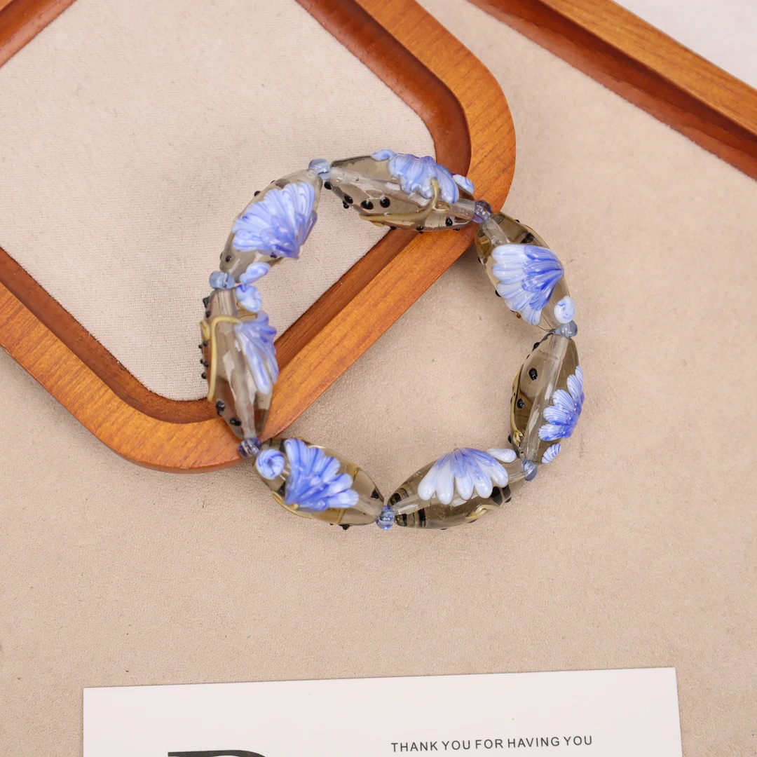 合金手链 LZ1798-1 圆筒珠立体羽毛琉璃手串