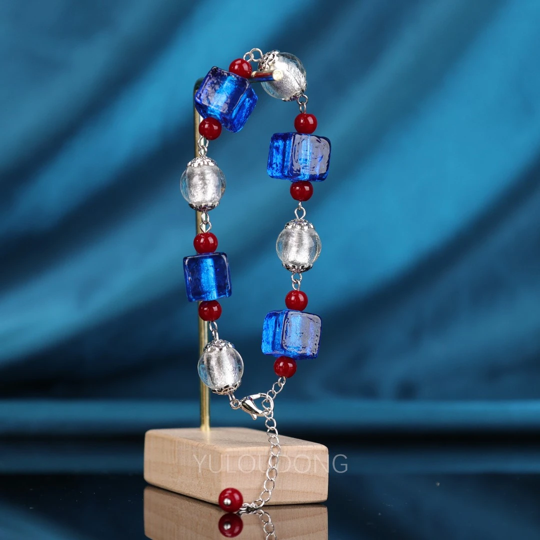 合金手链  CZ962 【Blue Hour】蓝色方块银箔琉璃手链