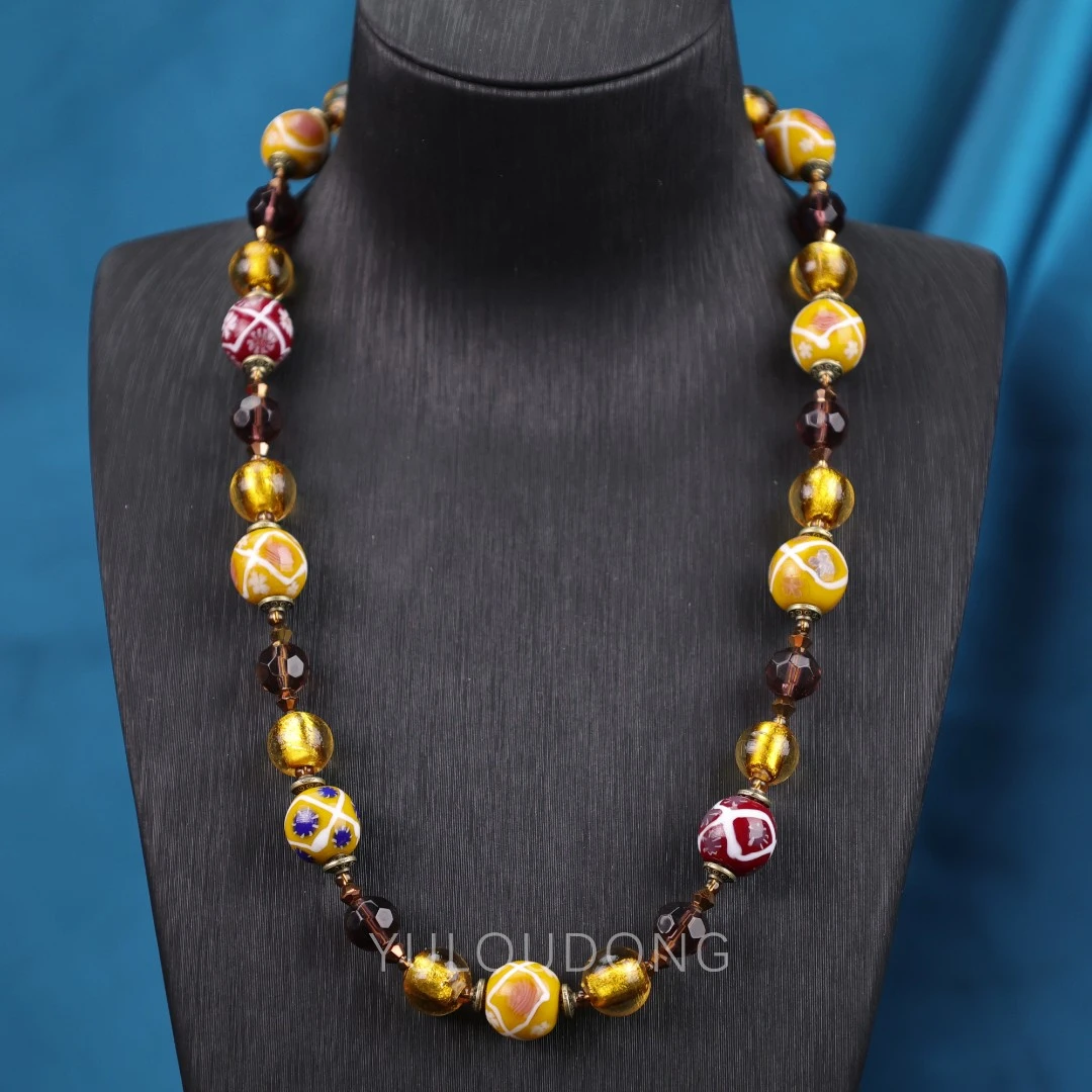 合金项链 XL751 黄色条纹琉璃项链