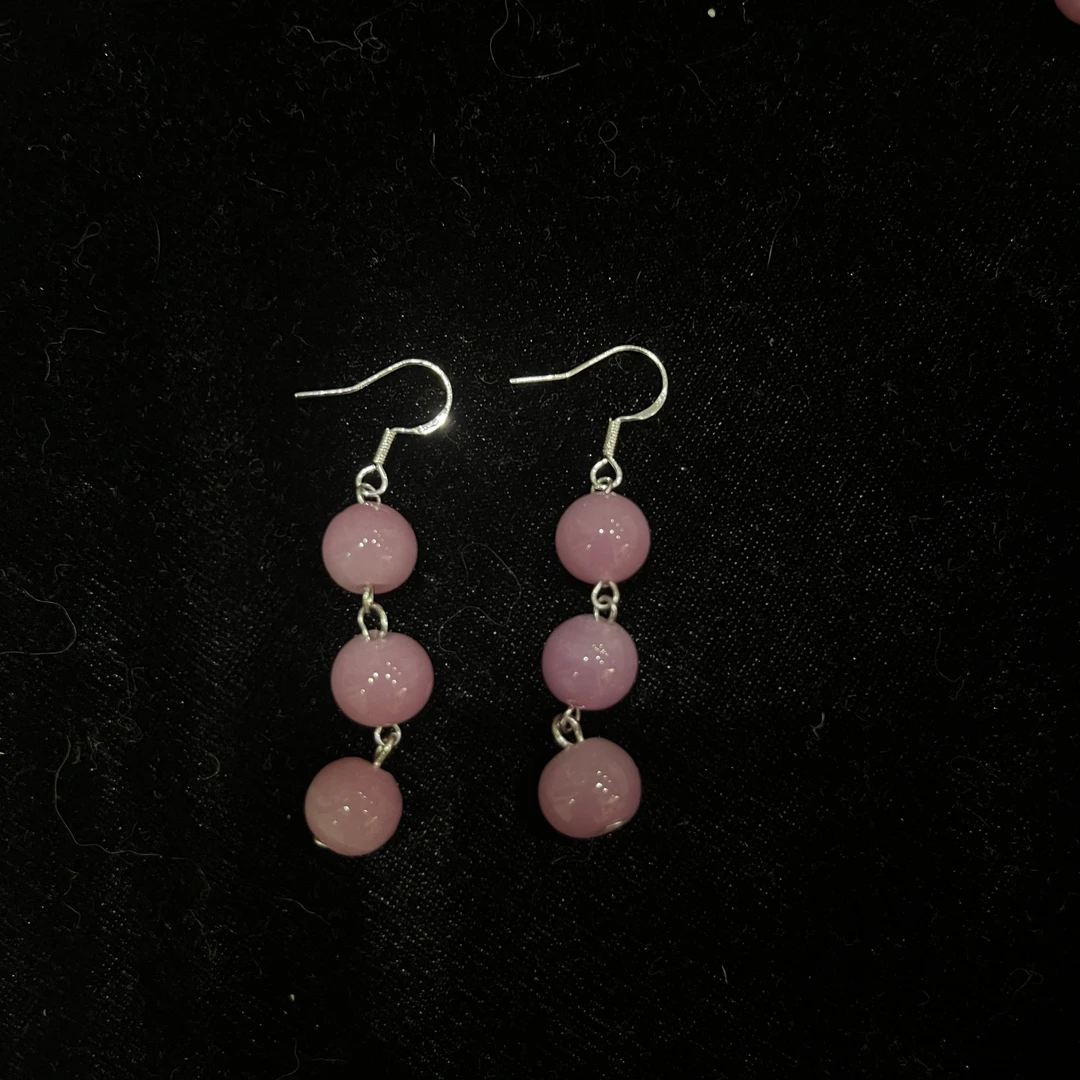 合金耳饰 EH0081-1 10mm霞光红粉色老料3颗珠琉璃耳环