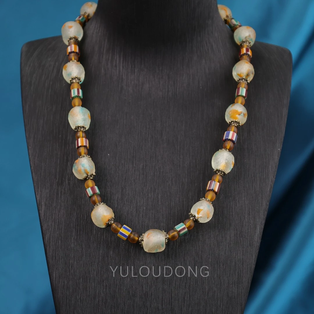 合金项链 XL587 样品 黄色碎碎冰西瓜珠琉璃项链49cm