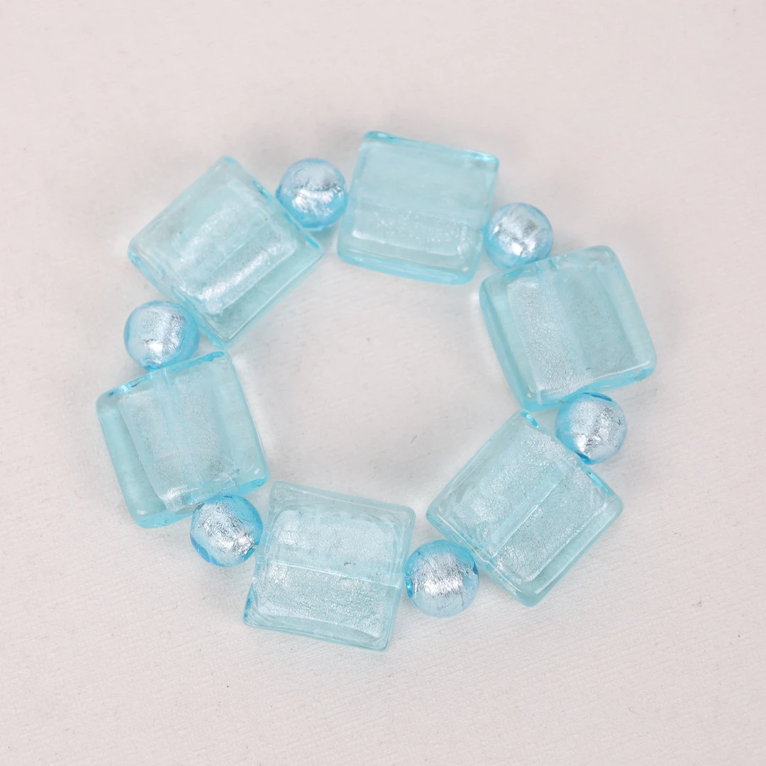 合金手链 SC0591 天蓝色方块扁珠银箔琉璃手串