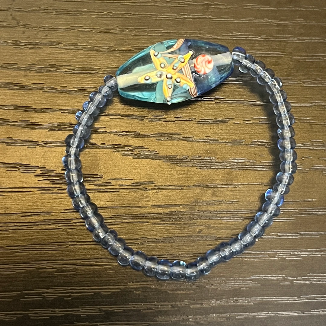 合金手链 SC0501 海星扁珠蓝色小米珠琉璃手串